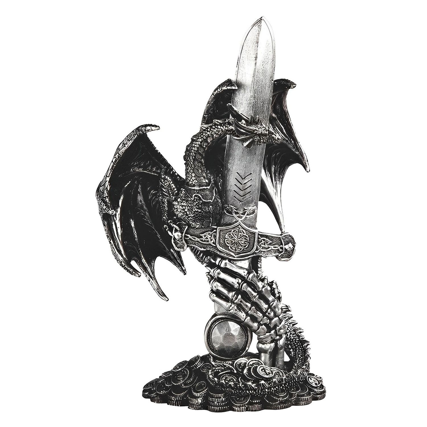 FC Design 10 in. H Medieval Silver Dragon with Shield and Sword