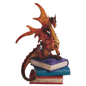 FC Design 6"H Red/Orange Volcano Dragon Standing on Pile of Books Statue Fantasy Decoration Figurine Home Room Decor