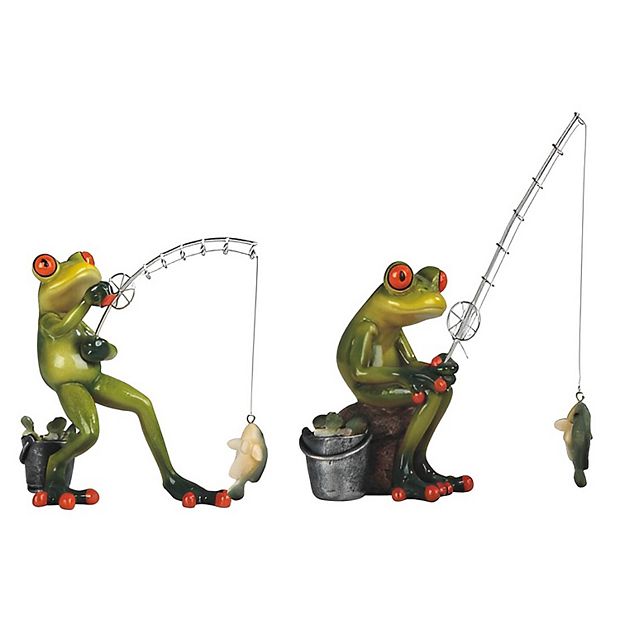 FC Design 2-PC Fishing Frog 6H Statue Funny Animal Decoration