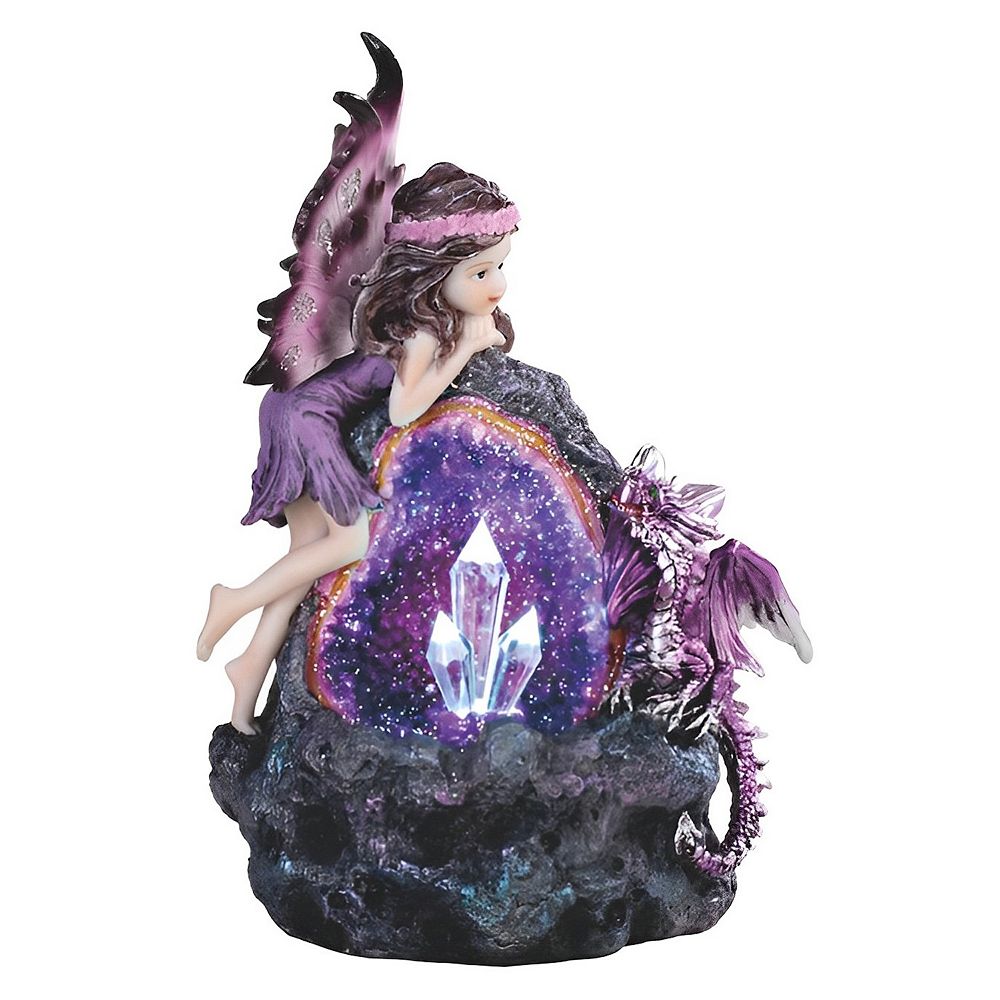 FC Design 8"H Purple Fairy and Baby Dragon with LED Faux Crystal Stone ...
