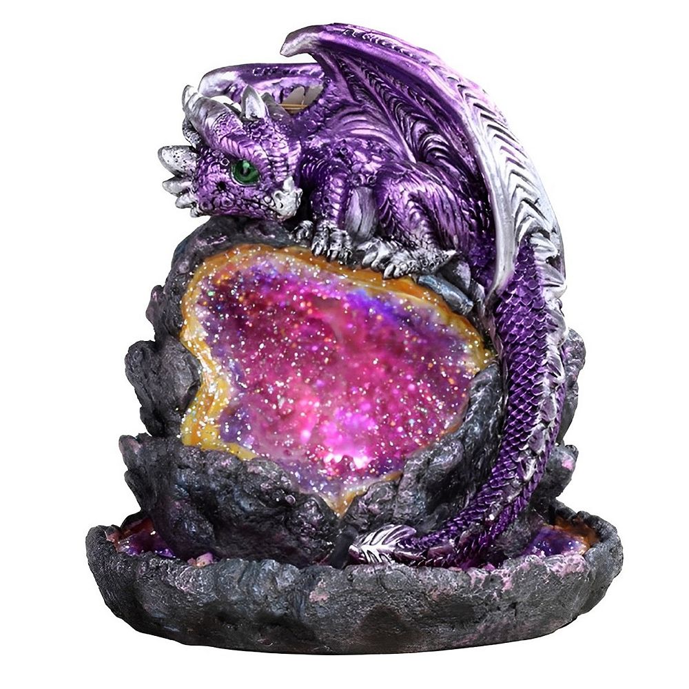 FC Design 5.5"H Purple Dragon Guarding Faux Crystal Cave Backflow ...