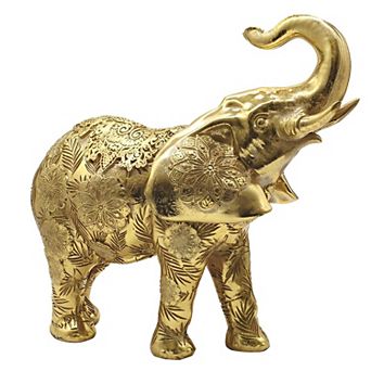 FC Design 10.25"W Gold Thai Elephant with Trunk Up Statue Feng Shui Decoration Religious Figurine Home Room Decor