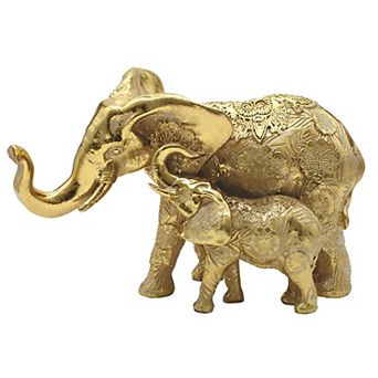 FC Design 7.5"W Gold Thai Elephant with Baby Statue Feng Shui Decoration Religious Figurine Home Room Decor