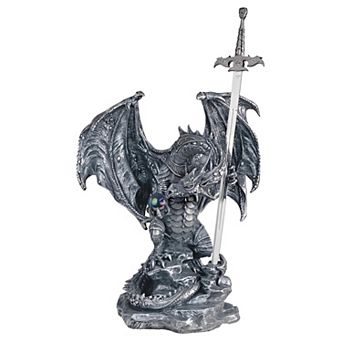 FC Design 16"H Medieval Silver Dragon with Sword Statue Fantasy Decoration Figurine Large Sculpture Sculpture Home Room Decor