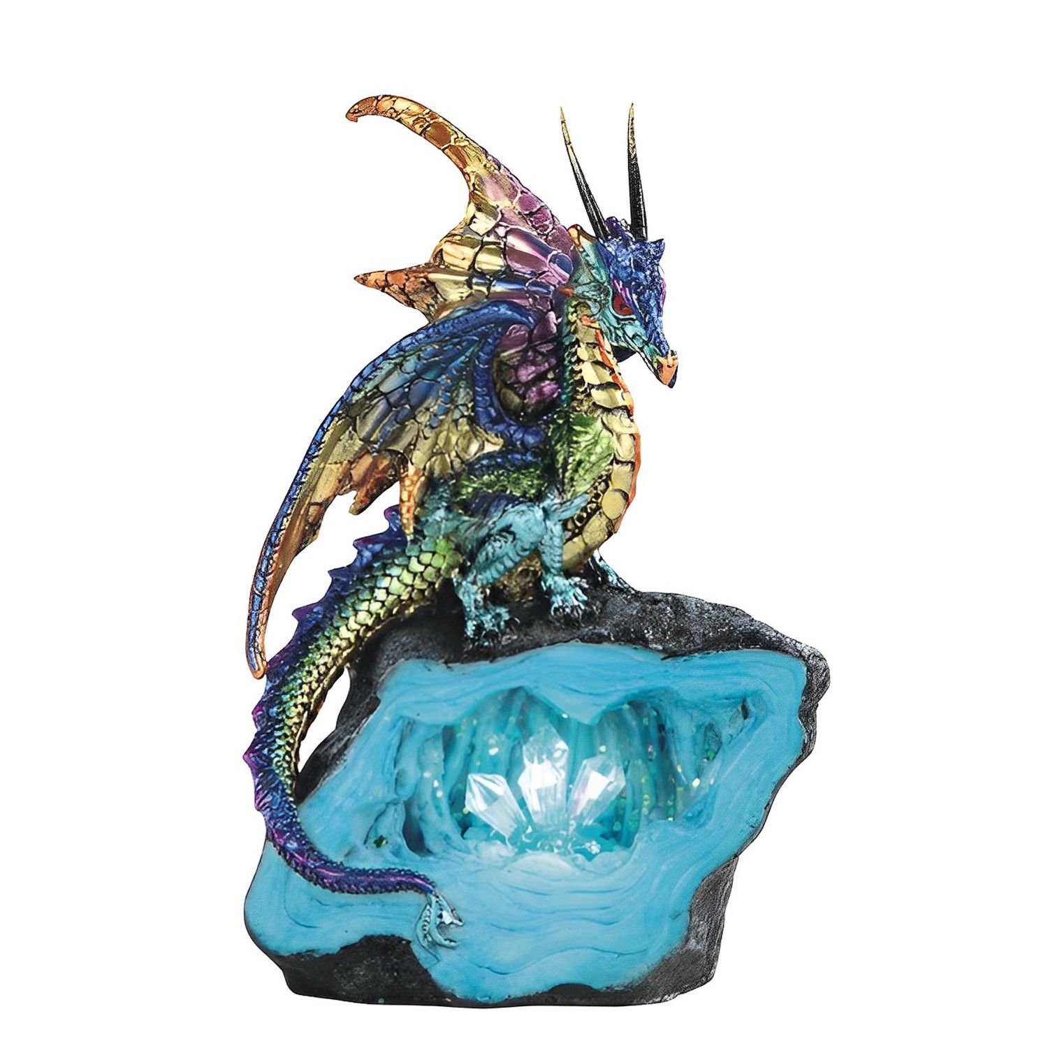 Dragon With Led Faux Crystal Stone Statue Fantasy Decoration