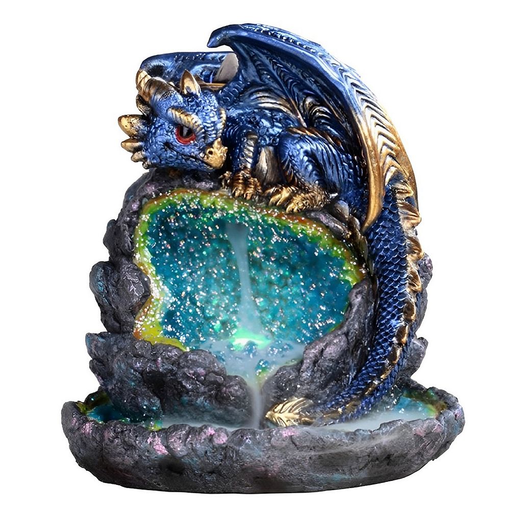 FC Design 5.5"H Blue Dragon Guarding Faux Crystal Cave Backflow Incense ...