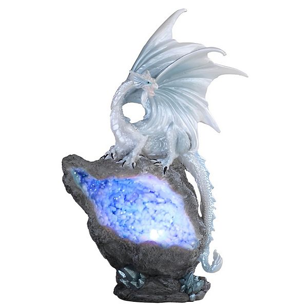 FC Design 8.75"H Silvery Dragon with LED Blue Faux Crystal Stone Statue ...