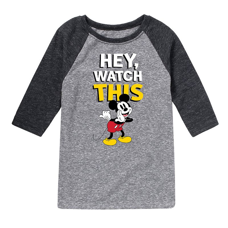 Disney's Mickey Mouse Boys 8-20 Watch This Raglan Graphic Tee, Boy's, Size: Small, Gray