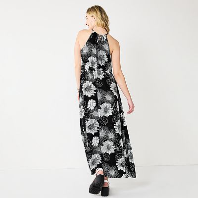 Juniors' SO High-Neck Crochet Trim Maxi Dress