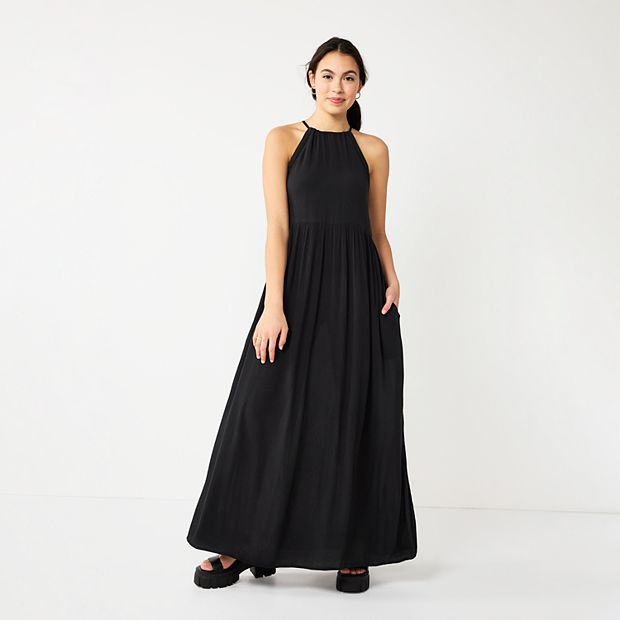 Juniors' SO High-Neck Crochet Trim Maxi Dress