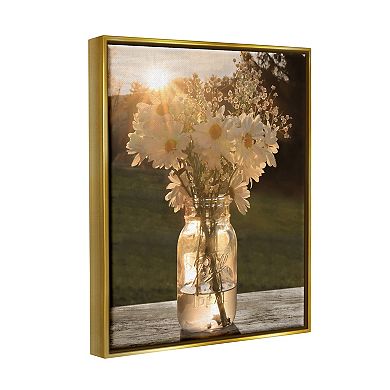 Stupell Home Decor Summer Daisy Jar Gold Finish Framed Wall Art