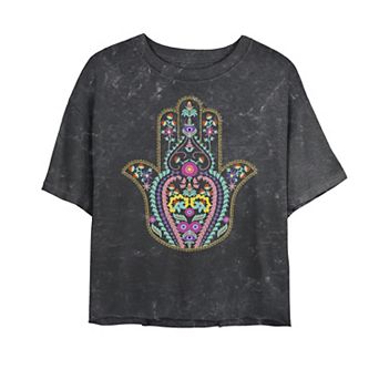 Juniors' Colorful Boho Hamsa Hand Tee