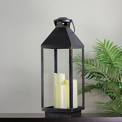 24" Gold Brushed Black Candle Lantern with Flameless LED Candles