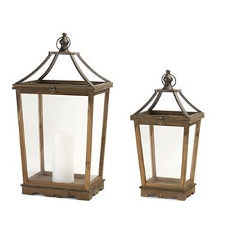 Set of 2 Brown and Clear Contemporary Lantern Tabletop Decors 30.5"