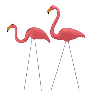 Set of 2 Tropical Pink Flamingo Outdoor Lawn Stakes 33"
