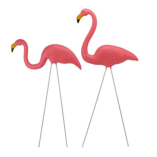 Set of 2 Tropical Pink Flamingo Outdoor Lawn Stakes 33