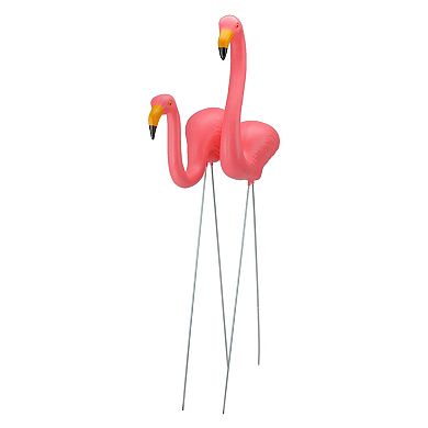 Set of 2 Tropical Pink Flamingo Outdoor Lawn Stakes 33"