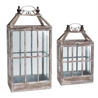 Set of 2 Coffee Brown Distressed Finish Vintage Style Lantern 31.5"