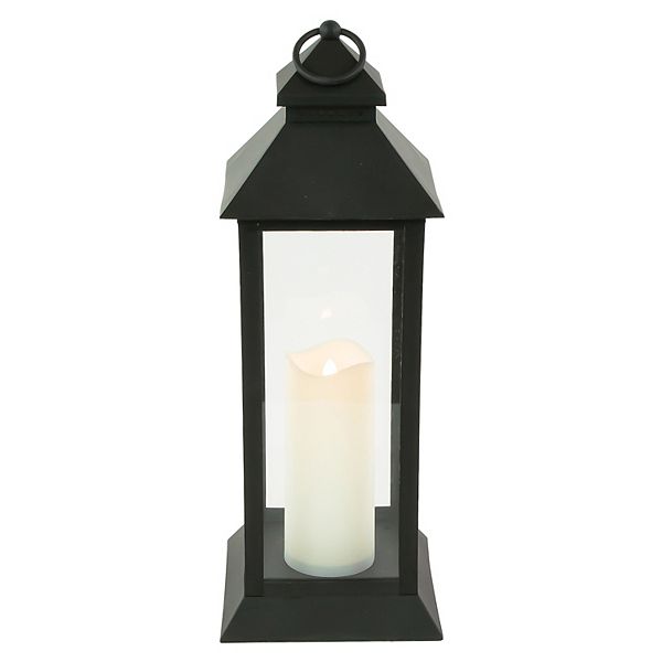 15" LED Battery Operated Black Lantern with Flameless Candle