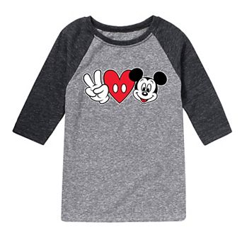 Disney's Boys 8-20 Peace Love Mickey Raglan Tee