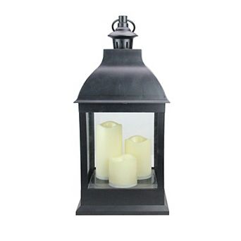 20" Black Candle Lantern with 3 Flameless LED Candles