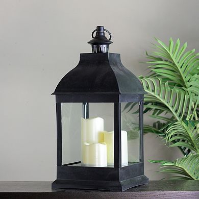 20" Black Candle Lantern with 3 Flameless LED Candles