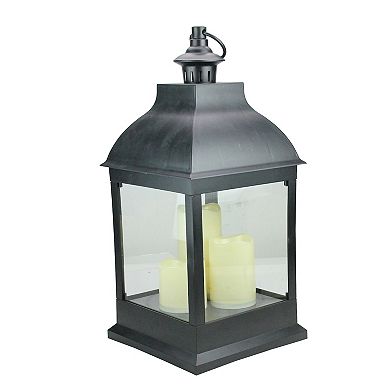 20" Black Candle Lantern with 3 Flameless LED Candles