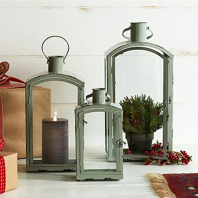 Set of 3 Aqua Green Hanging Candle Lanterns 21"