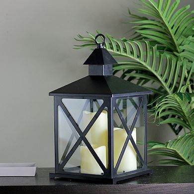 12.5" Black Candle Lantern with 3 Flameless LED Candles