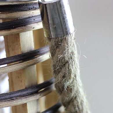 12.75" Rustic Chic Tapered Cylinderical Rattan Candle Holder Lantern with Jute Handle