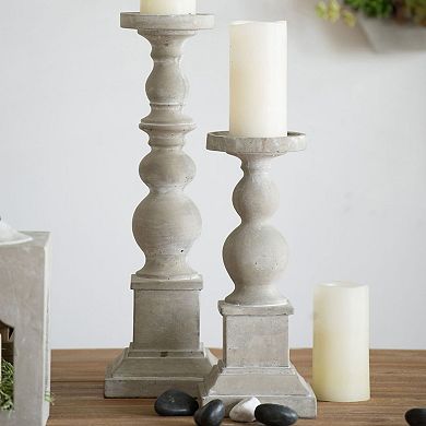 14" Gray Traditional Pedestal Pillar Candleholder
