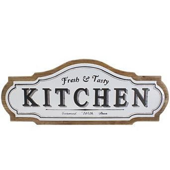 24" Black and White "Fresh & Tasty" Kitchen Metal Sign Wall Decor
