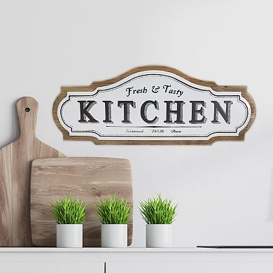 24" Black and White "Fresh & Tasty" Kitchen Metal Sign Wall Decor
