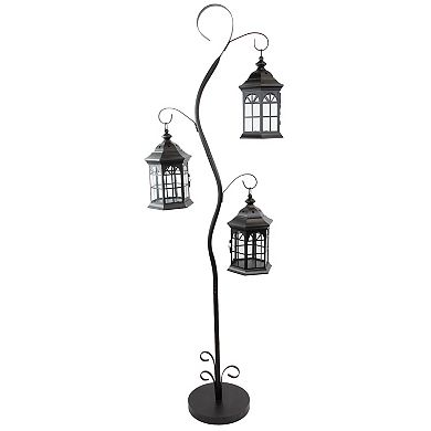 71.5" Distressed Black Scroll Candle Lantern Tree