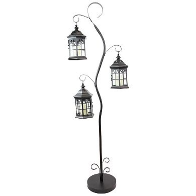 71.5" Distressed Black Scroll Candle Lantern Tree