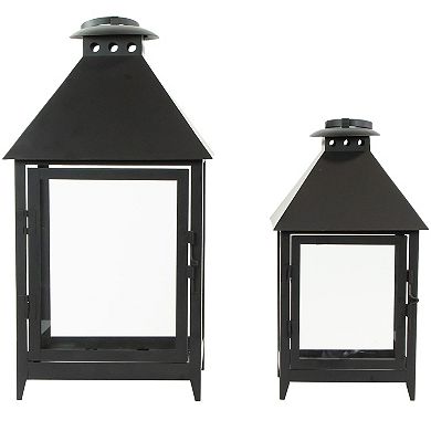 Set of 2 Black Modern Style Candle Lanterns 15.75"