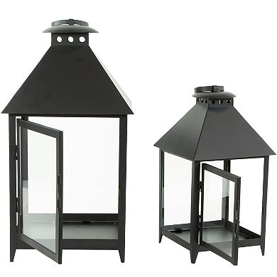 Set of 2 Black Modern Style Candle Lanterns 15.75"