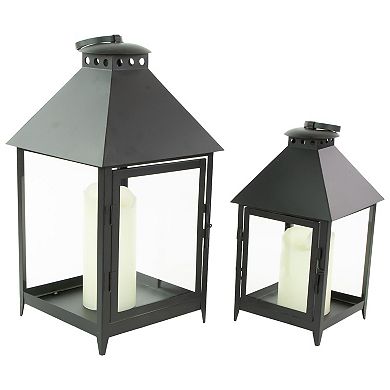 Set of 2 Black Modern Style Candle Lanterns 15.75"
