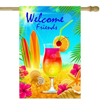 Tropical Welcome Friends Outdoor House Flag 28" x 40"