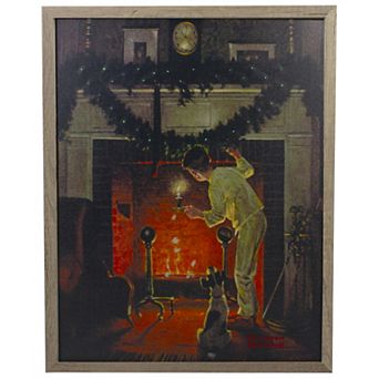 19" Lighted Norman Rockwell 'Is He Coming?' Christmas Wall Art