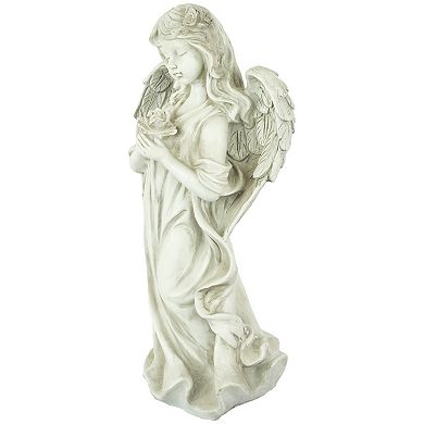 17" Peaceful Angel Holding a Rose Outdoor Garden Statue