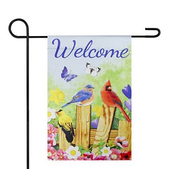 Welcome Birds on a Fence Outdoor Garden Flag 12.5" x 18"
