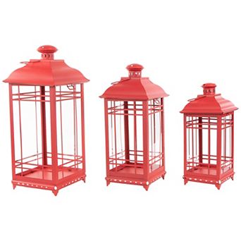 Set of 3 Red Mission Style Candle Lanterns 19.5"