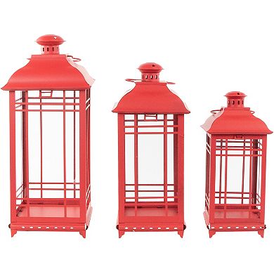Set of 3 Red Mission Style Candle Lanterns 19.5"
