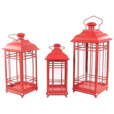 Set of 3 Red Mission Style Candle Lanterns 19.5"