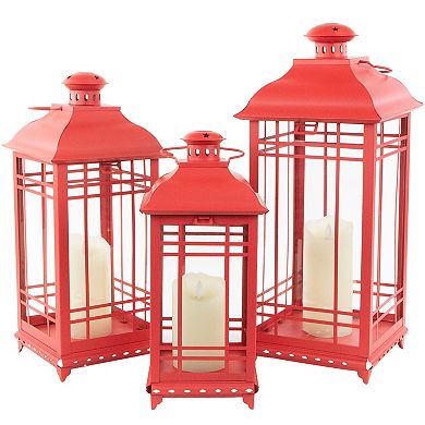 Set of 3 Red Mission Style Candle Lanterns 19.5"