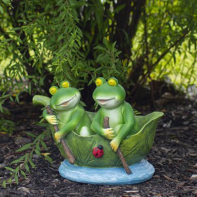 10" Green Frogs in a Lily Pad Outdoor Garden Statue