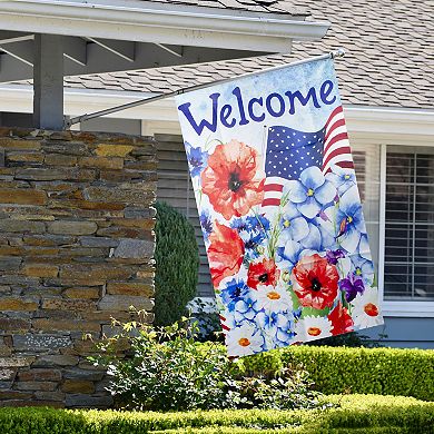 Welcome Patriotic Floral Outdoor House Flag 28" x 40"