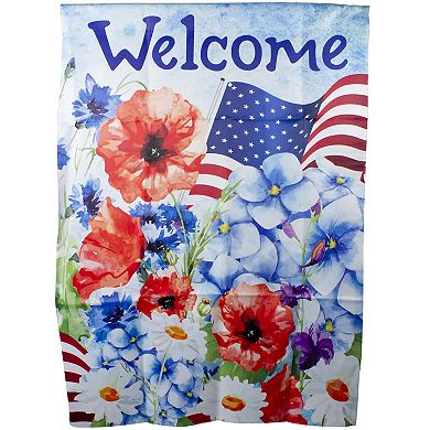 Welcome Patriotic Floral Outdoor House Flag 28" x 40"
