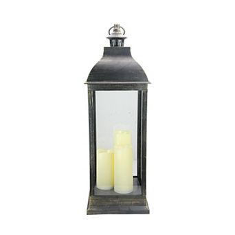 28" Gold Brushed Black Lantern With Flameless LED Candles
